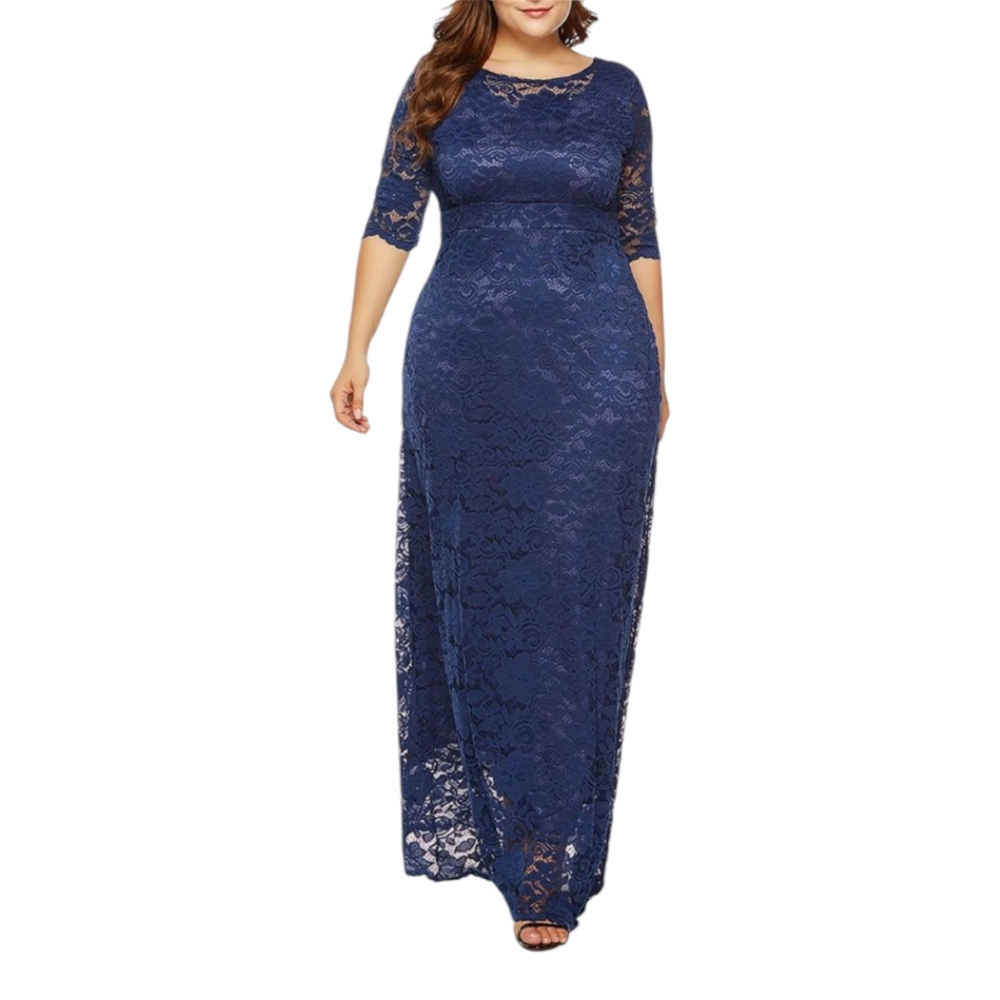 Elegant Blue Lace Maxi Dress - Picture 3 of 3